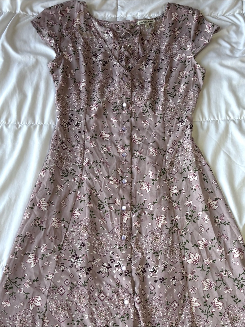Charlotte Russe Dusty Mauve Floral Button-Front Dress